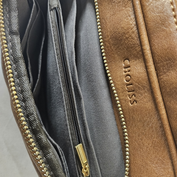 Brown Quilted Crossbody Bag with Patterned Strap - Picture 6 of 8